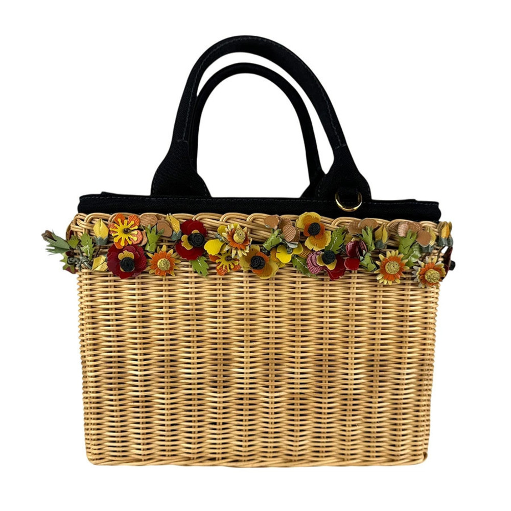Prada 2way Shoulder Bag Basket Midorino Beige Black